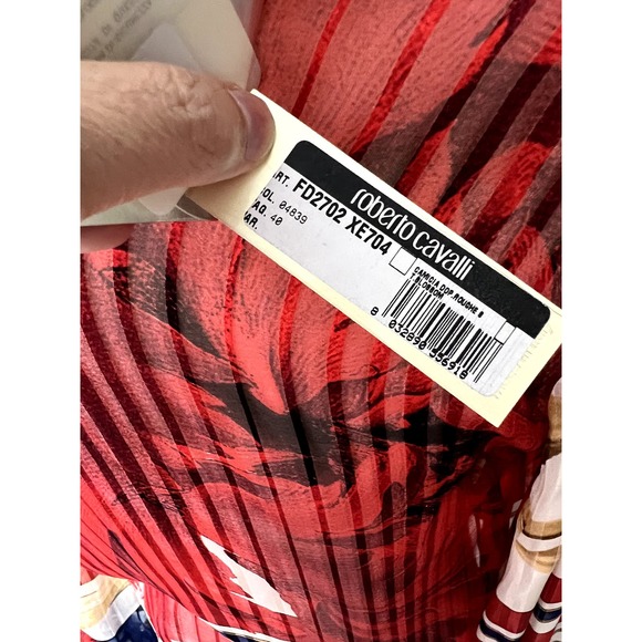 NWT Vintage '06 Roberto Cavalli Silk red blue Mousseline Ruffled Blouse Sz S - Picture 7 of 13